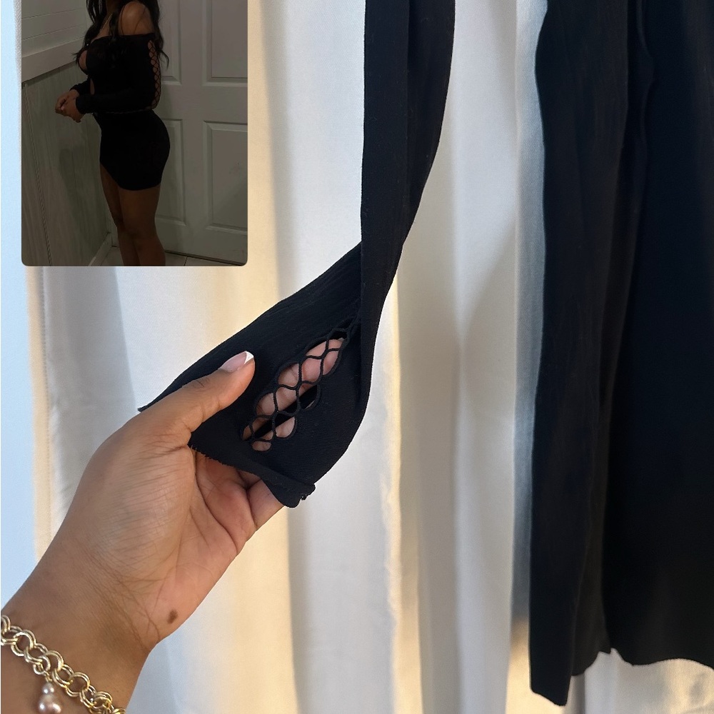 Black Off-Shoulder Dress with Mesh Sleeve Detail